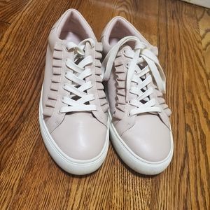 TORY BURCH SPORTS pink leather ruffle sneakers